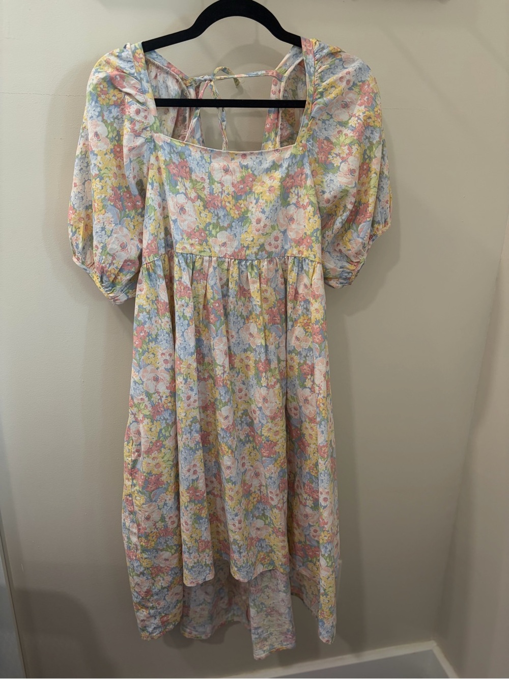 Joe Fresh Pastel Floral Puff-Sleeve Dress in Pink, Yellow, Blue, Cream